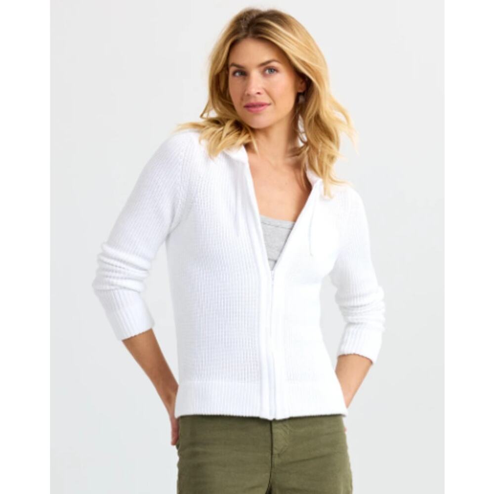 Pura Cashmere Cotton Fisherman Hoodie White Small Classy Preppy